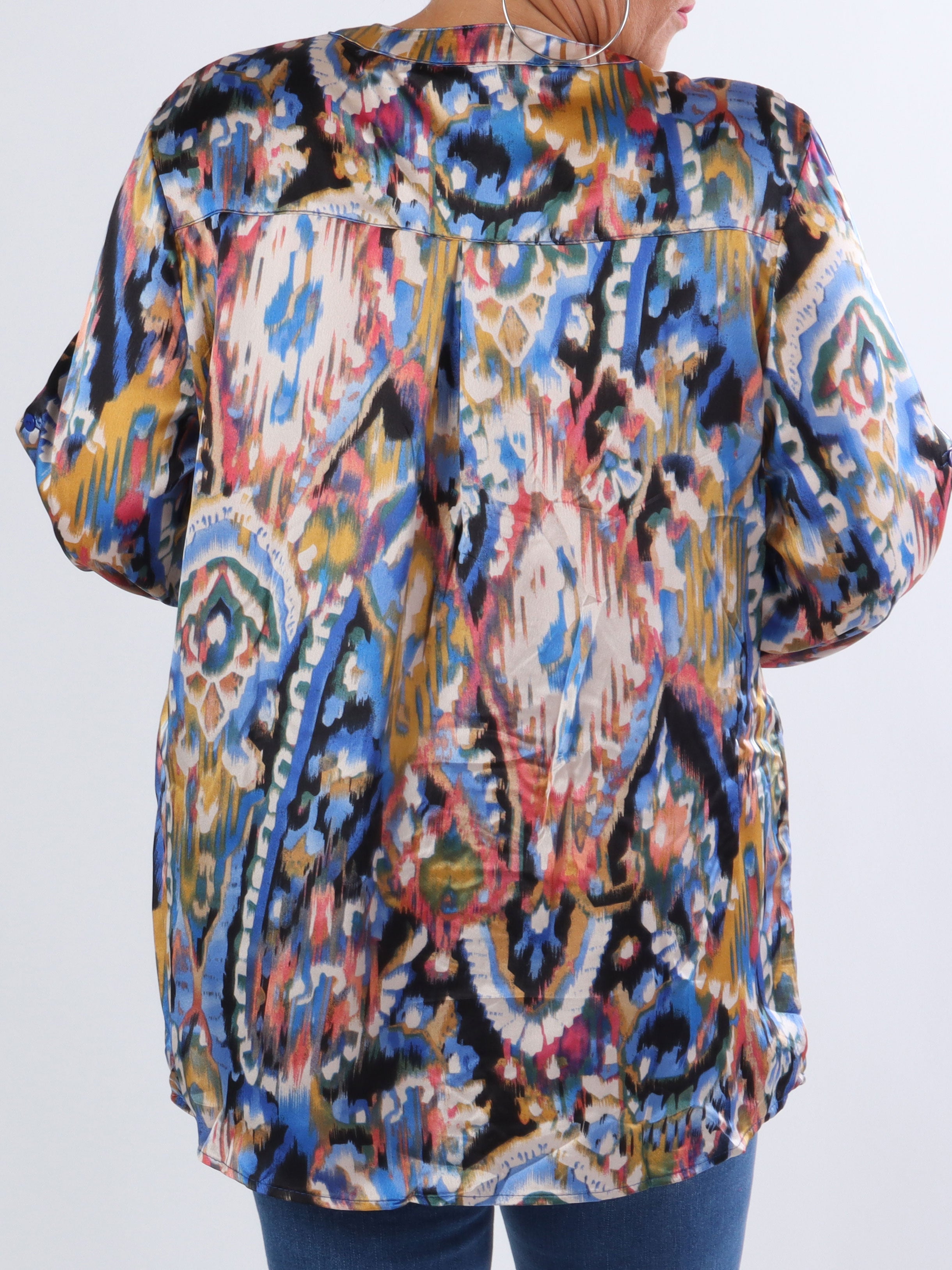 Leona - Mångfärgad mönstrad skjorta i silkeslook - Green